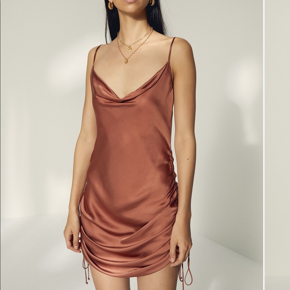 Aritzia Satin Slip Dress in Copper Brown